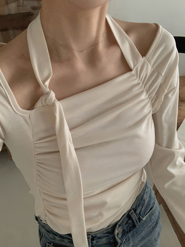 [🌷봄신상][발레코어룩]발레 셔링 타이 드레이프 봄 오프숄더 티셔츠(6color)